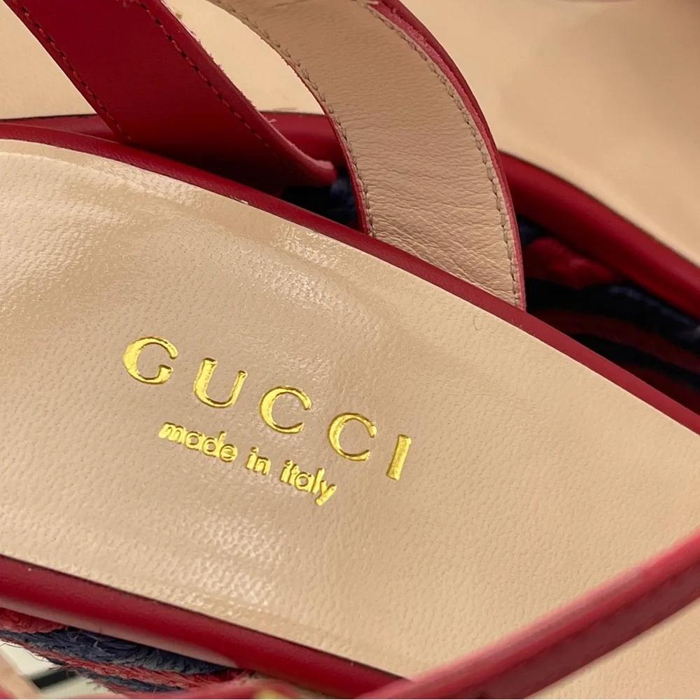 Authentic GUCCI Marmont Double G Leather Espadrille Platform Sandals